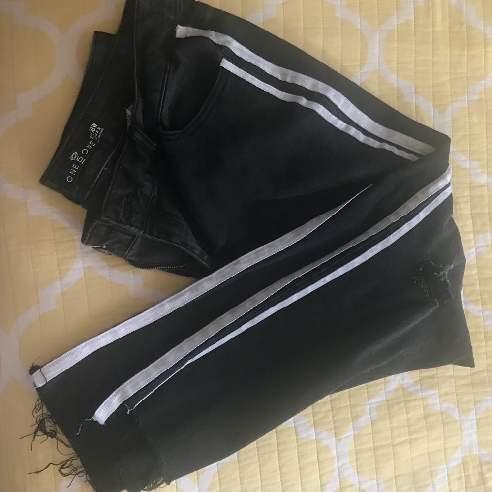 Black with white striped on side jeans